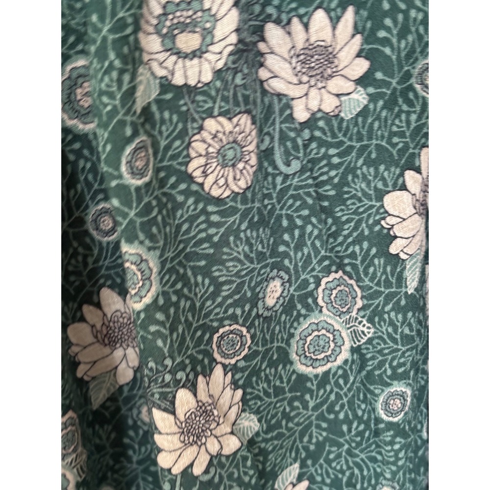 Lucky Brand Womens Green Floral Long Sleeve Blouse Boho Split Neck Top Large